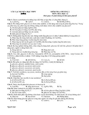 Kiểm tra chương 2 môn Hóa học 12 thời gian 45 phút không kể thời gian phát đề